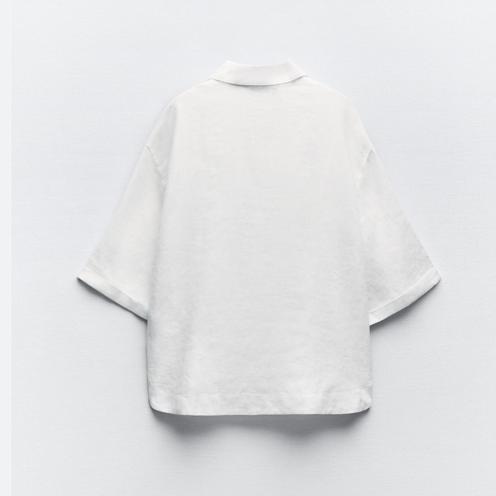 NWT ZARA WHITE LINEN CROPPED SHIRT - Picture 6 of 9